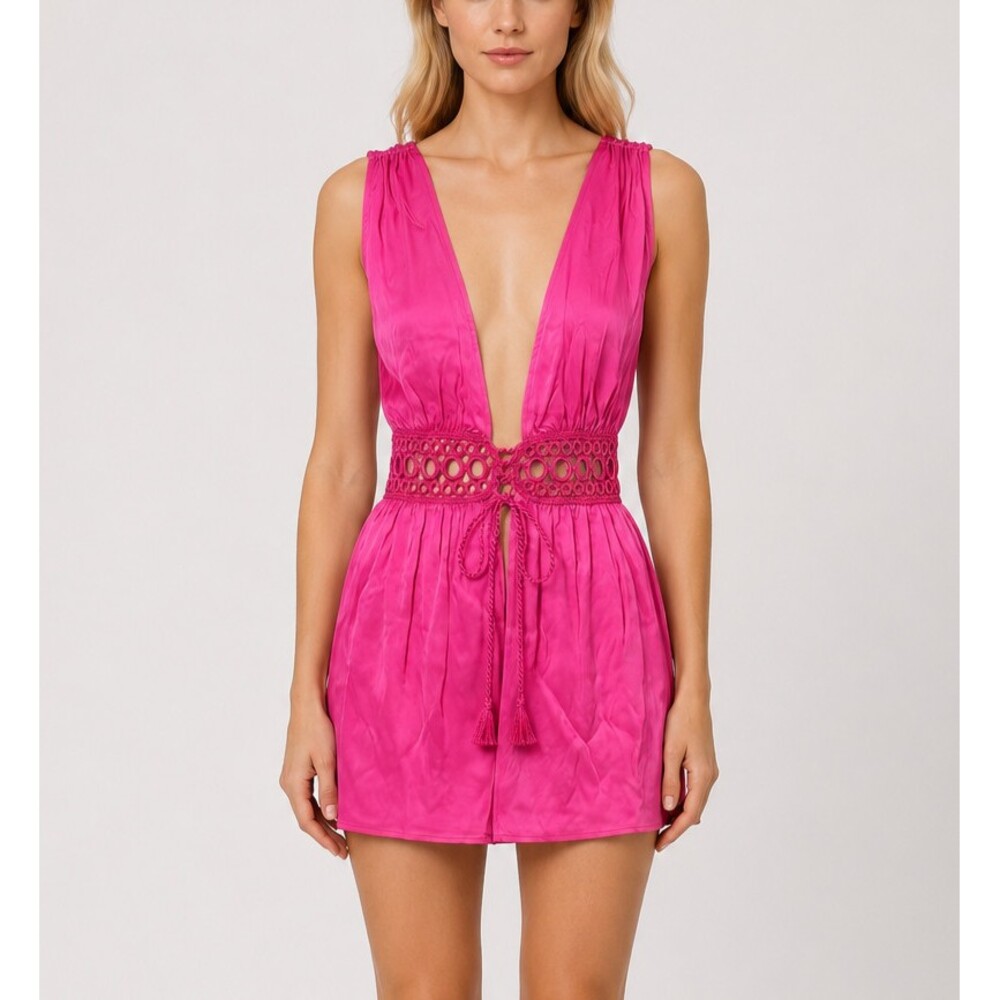 My Beachy Side Fuchsia Tie Front Mini Dress Coverup NWT - Medium